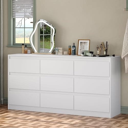 Furniouse Modern 9 Large Storage Drawers Dresser for Clothes Organizer, White Modern Chest of Drawers for Closet, 60" Long Drawer Organizer Cabinet for Bedroom,Living Room,Entryway,Hallway thumbnail 6