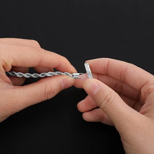 Fiusem 3mm Rope Chain Necklace for Men, Silver Tone Mens Chain Necklace, Stainless Steel Necklace Chain for Men Women, Jewelry Gift thumbnail 8