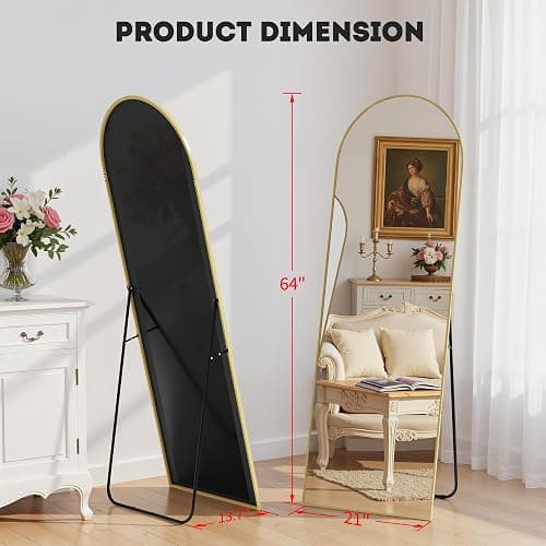 Simple Deluxe Arched Full Length Mirror, 64"×21" Large Floor Mirrors, for Wall Door Bedroom Bathroom Living Room (Gold) thumbnail 2