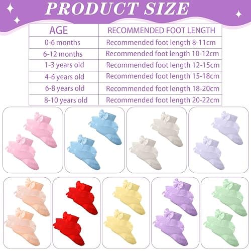 Hillban 9 Pairs Baby Lace Socks Girls' Ruffle Socks for Newborn Infants Princess Frilly Lace Cotton thumbnail 2