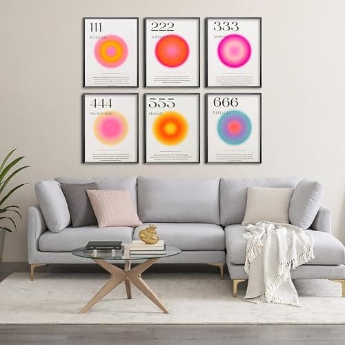 Neekep Angel Number Poster Set of 6, Aesthetic Minimalist Aura Poster with Inspirational Quotes, Aesthetic Posters with Gradient Color for Bedroom Living Room, Study Room, Office, 8 x 10 in (Numbers) thumbnail 7