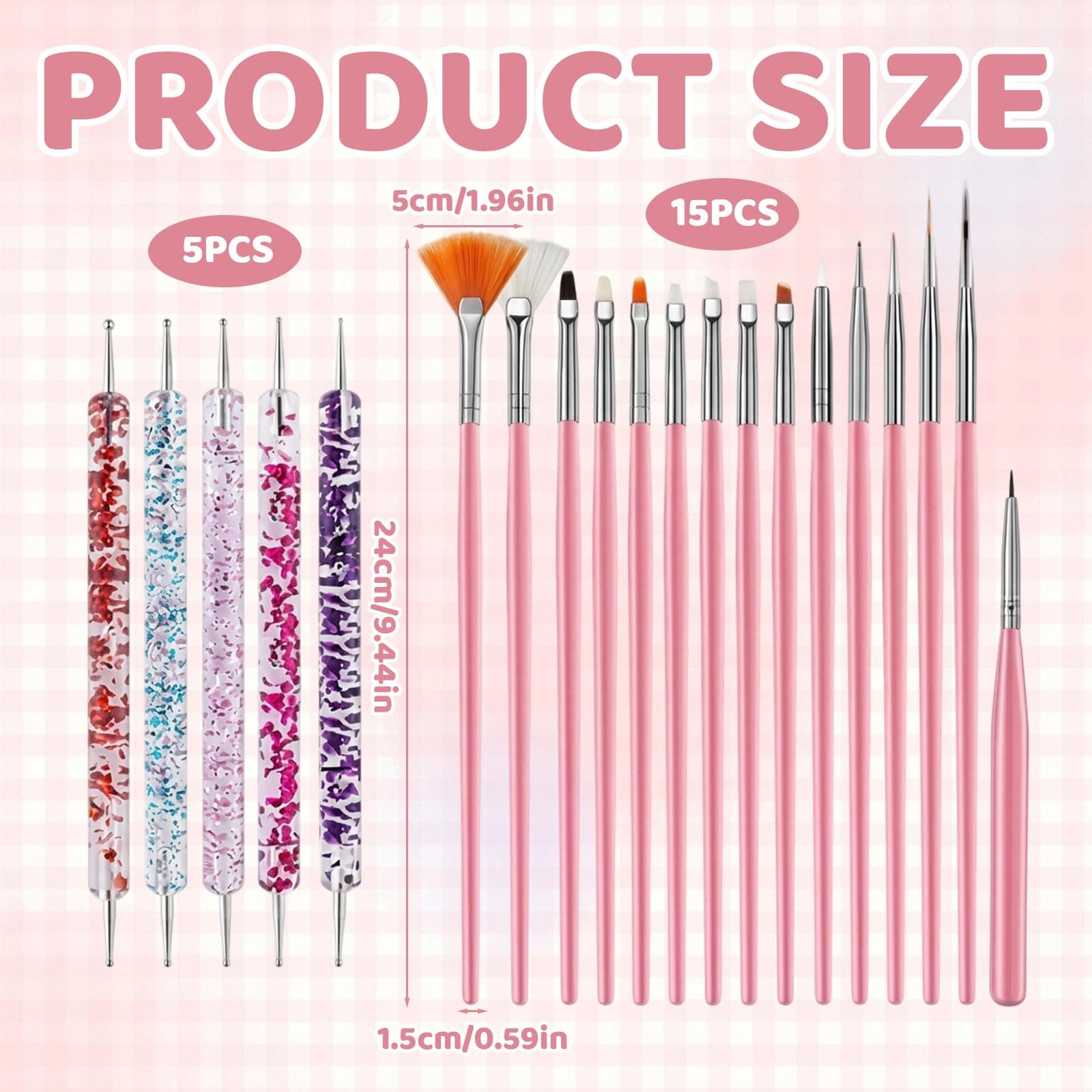 20 PCS Nail Art Brushes, Professional Nail Brushes Set for Nail Art, Complete Nail Tools Kit with Various Brush Types for Detailed Designs and Creative Manicures thumbnail 2