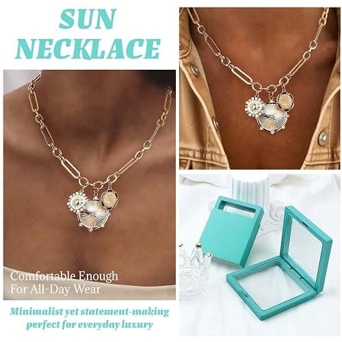 HETICA Chunky Gold-Plated Necklace for Women Heart Pendants Necklace Sun Flower Necklace Fashion Hip Hop Choker Gift thumbnail 6