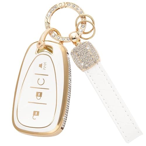 Rislobx Key Fob Cover Fit for Chevy Key, Car Key Case Protector with Diamond Edge for Volt Bolt Spark Equinox Traverse Trax (Diamond G-White) - Image 1