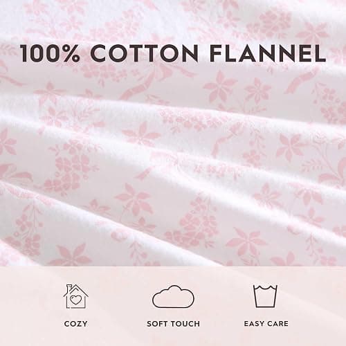 Laura Ashley - Flannel Sheets Twin Size, Anti-Pilling & Wrinkle Resistant Cotton, Touchably Soft for All-Season Comfort - Bed Sheets with Matching Pillowcase & Fitted Sheet (Antoinette Pink) thumbnail 5