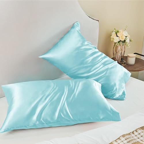 BEDELITE Satin Pillowcase for Hair and Skin, Super Soft and Cooling Similar to Silk Pillow Cases 2 Pack with Envelope Closure, Gift for Women Men(20"x26" Standard Size, Blue) thumbnail 7