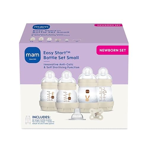 MAM Easy Start Anti-Colic Bottle Starter Set | Includes 4X Feeding Bottles and MAM Original Start 0-2 Month Soother | Self-Sterilising | Baby Gift Set of Newborn Essentials | White (Various Designs) thumbnail 8