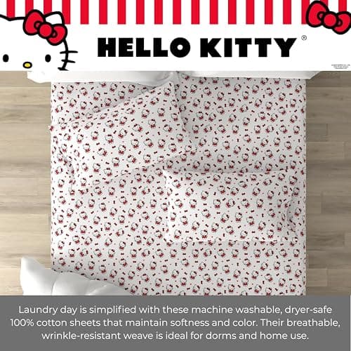 Collectibles Hello Kitty Bedding Super Soft Cotton 3 Piece Twin XL Sheet Set, College Dorm Essentials (Officially Licensed Product) by Franco thumbnail 4