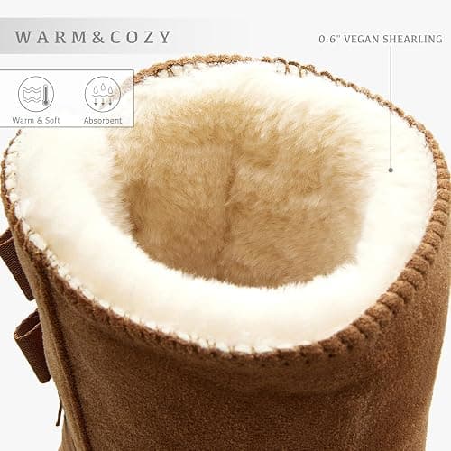 BlackTwig Women's Mid Calf Suede Winter Boots, Slip-On Snow Boots, Cozy Fur Lined, Back Bow Design thumbnail 6