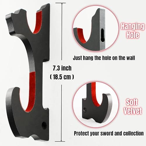 Eforlife 2/Set Sword Hook Wall Mount Samurai Sword Hanger Display Holder Adjustable for Katana Wakizashi Tanto Genji Sword Weapon Rack thumbnail 2