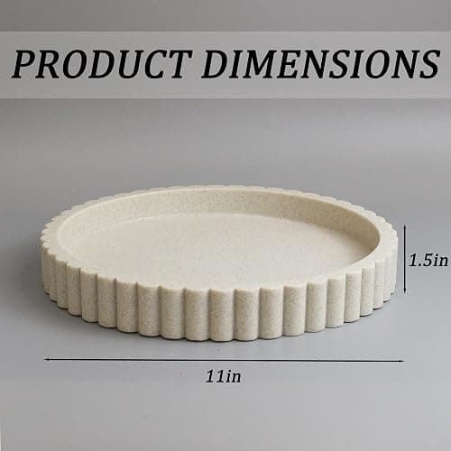 Round Decorative Tray for Coffee Table Decor, Circle Tray Decor 11" Beige | Resin Decorative Coffee Table Tray for Home Decor. Modern Centerpiece Organizer Tray for Living Room, Dresser or Console thumbnail 3