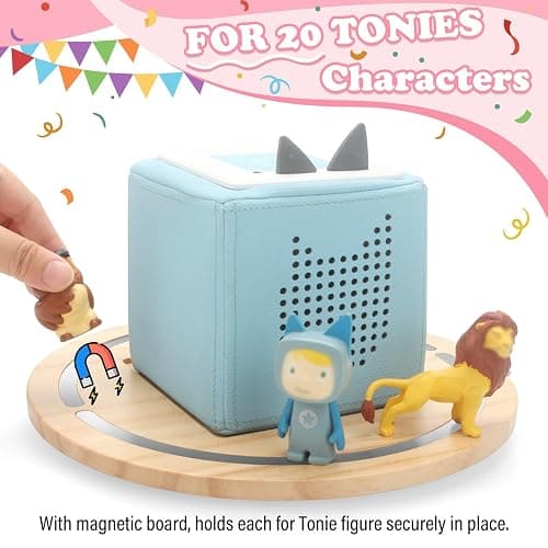 RZYLKA 360° Round Turntable for Tonies Box Organizer Storage Shelf, Magnetic Floating Shelves for Toniebox 1/2 Player Tonies Figures, Display Collection 10~15 Characters (Natura) thumbnail 3