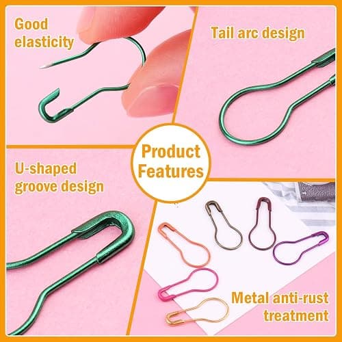 Kollase Stitch Markers, 300 pcs Crochet Markers, Metal Stitch Markers for Crocheting, Crochet Accessories and Supplies, Stitch Markers for Knitting and Crocheting, Safety Pins for Fabric and Paper thumbnail 4