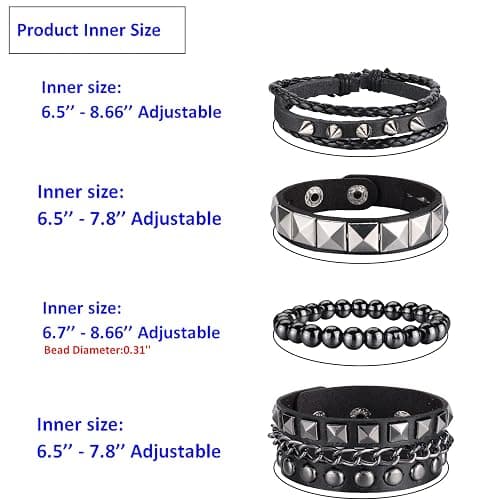 Ulekuke 4 Pcs Punk Rock Leather Studded Bracelets for Men Women 80s Gothic Spike Cuff Bracelet Set Emo Accessories for Rocker Outfits thumbnail 3