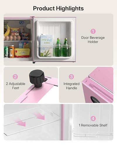 Upstreman 1.5 Cu.Ft All-Refrigerator Mini Fridge, Pink-CR16 | Dorm Fridge with 7-Level Thermostat, ENERGY STAR Certified, Reversible Door, Small Refrigerator for Office, Classroom thumbnail 6