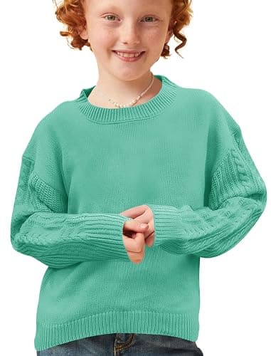 INFULEIMU Girls Sweaters Crewneck Long Sleeve Kids Sweater Fall Winter Chunky Knit Pullover Jumper 5-14 thumbnail 4