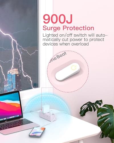 10Ft Extension Cord with Multiple Outlets, Flat Plug Power Strip Surge Protector with 10 Ft Long Cord, 6 Outlet 3 USB Ports (1 USB C), Multi Outlet Wall Plug for Travel, Dorm Room Essentials-Pink thumbnail 2