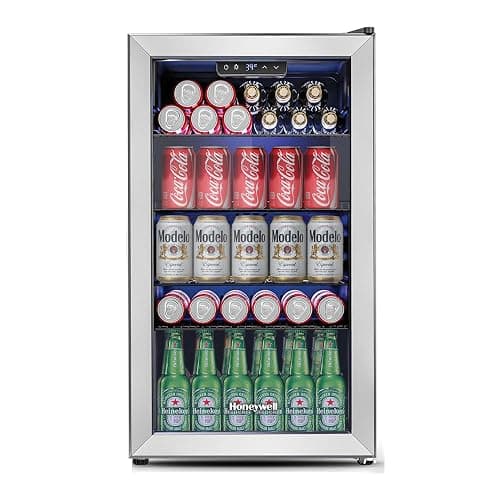Honeywell Beverage Refrigerator and Cooler, 116 Can Mini Fridge with Glass Door for Soda Beer or Wine for Office or Bar with Adjustable Removable Shelving, Commercial Grade - Image 1