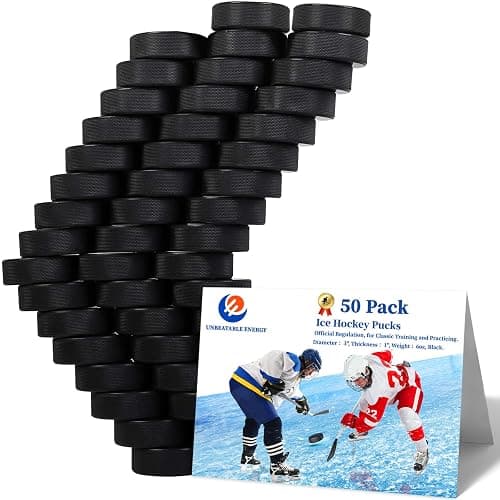 UNBEATABLE ENERGY Hockey Pucks 50 Pack, Hockey Puck (Black), Official Hockey Pucks for Practicing and Classic Training, Ice Hockey Pucks Diameter 3", Thickness 1", 6oz, Hockey Pucks Bulk - Image 1