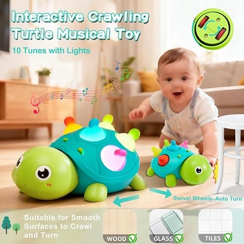 Baby Crawling Turtle Toy 6 9 12 18 Months, Infant Tummy Time Sensory Teething Musical Toys, Toddler Walking Learning Motor Skill for 1 2 3 Year Old Boy Girl Birthday Gifts Christmas Stocking Stuffers thumbnail 3