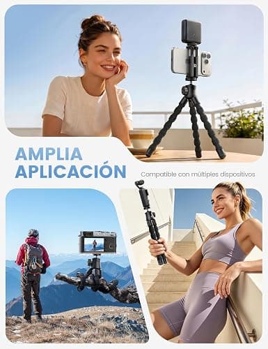 Lamicall Tripode para Móvil - [Ultraligero] Mini Tripode Flexible Portátil | con Control Remoto Inalámbrico, 360°Rotación, Trípode con Tornillo 1/4'' y Zapata Fría para iPhone/Android/Cámara/para GoPro thumbnail 8
