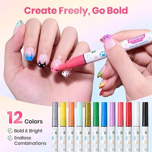 Beetles 12 Colors Nail Art Pens, 0.7mm Fast Color Filling Nail Polish Pens | Quick Air Drying Acrylic Paint Markers for Nail Art Design Smooth Painting Dots Liner Lettering, DIY Home Salon Nail Art Tool thumbnail 3