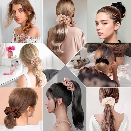 Scrunchies for Women,Satin Scrunchies Softer Than Silk Scrunchies for Hair,Large Hair Scrunchie with Elastic,Hair Ties No Damage,Elastic Ponytail Holders -3 Pack(Black+Pink+Champagne) thumbnail 4
