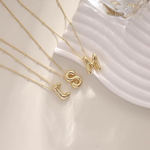 Ewrkbrㅤ Initial Necklaces for Women, 14k Gold Plated Bubble Letter Necklace Chunky Gold Necklace Dainty Charm Initial Necklaces for Women Trendy Custom Preppy Stocking Stuff Necklace Christmas Gifts thumbnail 6