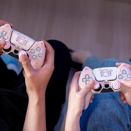 GeekShare Cute Cat Paw Protective Skin Set for ps5 Controller, Anti-Slip Silicone Cover Case Compatible with ps5 Wireless Controller Includes 2 Thumb Grip Caps and 1 Sticker - Pink thumbnail 6