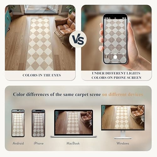 Beeiva Checkered Print Washable Indoor Door Mats for Entryway, 2x3 Non Slip Ultra Thin Bathroom Rugs Fit Under Door, Moroccan Diamond Decor Beige Small Rugs for Bedroom Kitchen Laundry Entrance thumbnail 9
