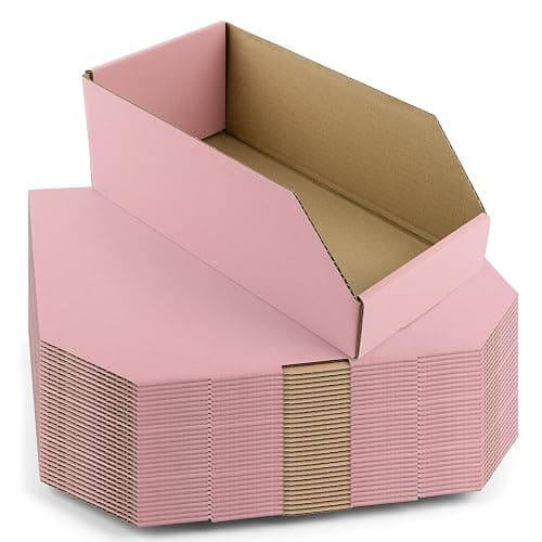 Golden State Art, 12x6x4.5 Cardboard Storage Bins, 30 Pack Corrugated Open Top Bin Box for Shelves Garage Office Warehouse Organization, Pink - Image 1