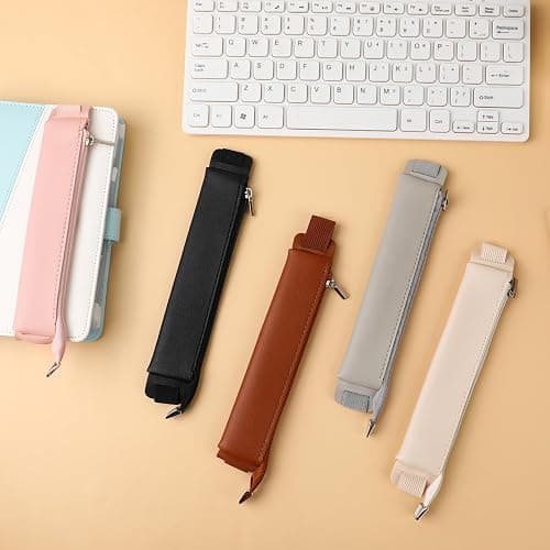 Azefnuhk 5 Pcs Pen Holder for Notebook, Elastic Notebook Band Holders, PU Leather Adjustable Pen Sleeve Pouch, Pencil Holder Case, Detachable Zipper Pen Pouch for Notebook Planners Binders and Books thumbnail 6