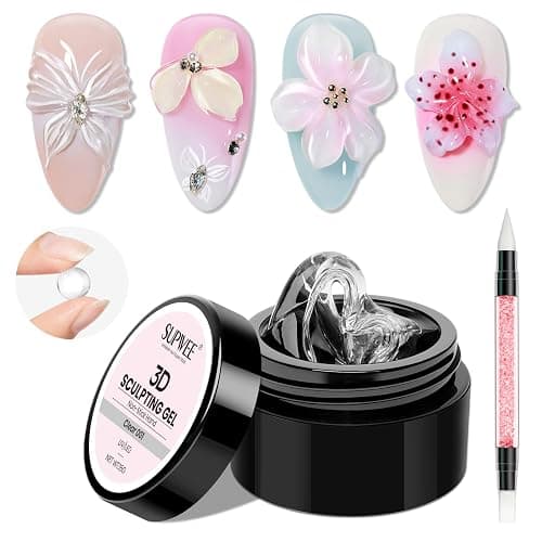 SUPWEE 3D Gel for Nail Art, Clear Sculpting Solid Hard Gel for Nails Non-Sticky for Carving Building Extension with Nail Art Pen Home DIY Manicure - Image 1
