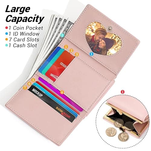 YINHEXI Wallet Card Holder, Small Bifold RFID Blocking Purse, Cute Small Leather Pocket Wallet for Women, Girls, Ladies (Baby Pink) thumbnail 4