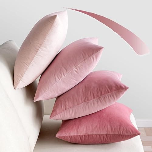 EMEMA 4er Set Samt Kissenbezug Kissenhülle Kopfkissenbezug Dekorative Dekokissen Couchkissen 50x50 cm Deko Bezug Sofakissenbezug für Wohnzimmer Schlafzimmer Büro Rosa Serie thumbnail 6