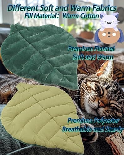 Rzxlszy Cat Mat Self Warming Cat Bed 26"x20" Leaf Shaped Cotton Soft Warm Pet Pad Blanket for Indoor Bed Couch Sofa Floors Cat and Dog Warm Mattress (Green) thumbnail 4