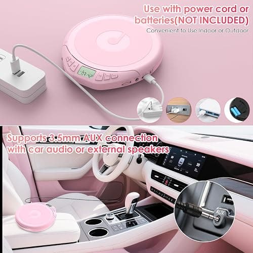Gueray CD Player Portable CD Dsicman: with Earphones for Car with Anti-Skip Shockproof with LCD Display Support PROG Memory Repeat Function thumbnail 3