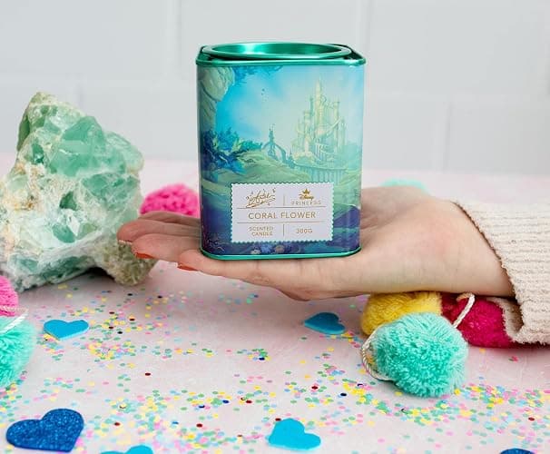 Disney Princess Home Collection Ariel 11-Ounce Scented Tea Tin Candle with Coral Flower Fragrance | 28-Hour Burn Time | Home Decor Housewarming Essentials, The Little Mermaid Gifts and Collectibles thumbnail 4
