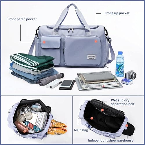Aedcbaide Travel Bag for Women Men,Waterproof Gym Bag with Shoe Compartment,Lightweight Foldable Duffel Bag,Storage Bag,Dry and Wet Organiser Bag,Large Weekend Bag for Sport Travel (Blue) thumbnail 4