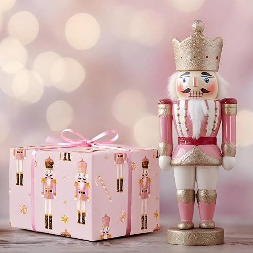 WRAPLULU Pink Nutcracker Christmas Wrapping Paper - 4 Jumbo Sheets, 28 * 40 Inches - Elegant Xmas Gift Wrap with Soldiers, Candy Canes and Stars, Perfect for Kids Adults Christmas thumbnail 4