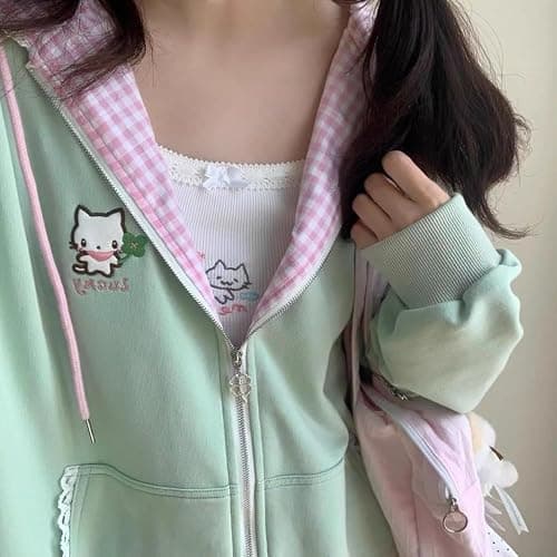 DINGXIANGJU Y2K Cutecore Kawaii Hoodie Women Cute Cat Zip Up Harajuku Oversize Japan Aesthetic Shoujo Girl Teen Top Clothes thumbnail 5