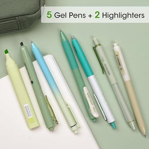 WRITECH Gel Pens Journaling Highlighters: Journal Set Aesthetic Assorted Pastel Color Ink 0.5mm Fine Point Retractable 0.7mm Black Pen Smooth Writing Drawing No Bleed 7ct (Green) thumbnail 5