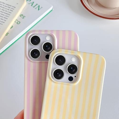 Yeddabox for iPhone 15 Pro Max Case Cute Striped Phone Case Soft TPU Slim Shockproof Phone Cover for Women Girls, Pink and Yellow thumbnail 3