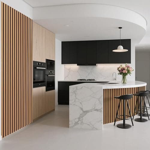 Art3d Acoustic Wood Slat Wall Panel with Roll-Flat Design - 95.3 x 23.8 Inch Sound Absorbing Panels for Living Room Columns Corridor Curved Wall Decor, 1-Pack Teak thumbnail 3
