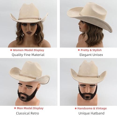 Melesh Big Cowboy Hat for Women Men Wide Brim Cowgirls Beach Cattleman Western Cowboys Hat thumbnail 5