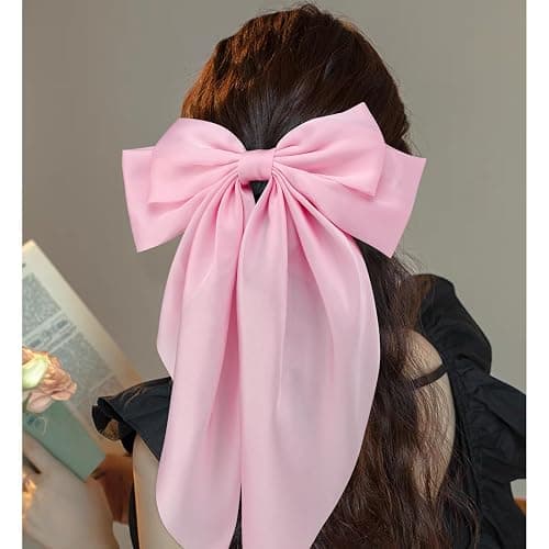 VELSCRUN 3Pcs Hair Bows for Women White Hair Bow Pink Hair Bow Purple Big Hair Bows Clips for Girls Silky Satin Large Hair Ribbons Oversized Long Tail Hair Bows Hair Barrettes Hair Accessories Gifts thumbnail 2