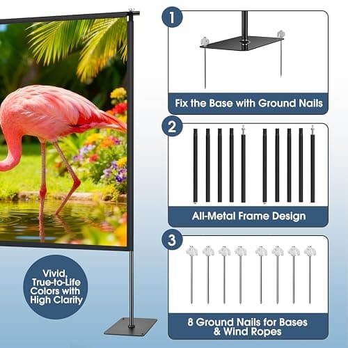 Projector Screen with Stand, 120 Inch Indoor Outdoor Portable Projection kit All-Metal Frame Wrinkle-Free 16:9 4K HD Front/Rear Movie Screen with Carry Bag for Home Theater Backyard Movie Night thumbnail 4