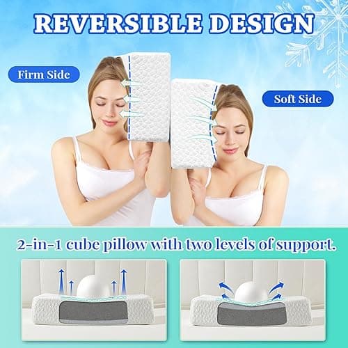 HARBOREST Ice Cube Cooling Pillow for Side Sleepers Memory Foam Side Sleeper Pillow Support Head & Neck for Pain Relief，12"x24"x5" - White-ice - Standard-24"x12"x5" thumbnail 4