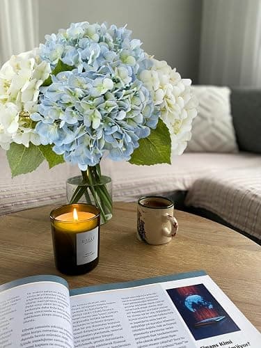 SUMTIPHUN 4 Pcs 20'' Real Touch Hydrangeas 2 White 2 Light Blue Artificial Hydrangeas Flowers Faux Latex Hydrangea for Kitchen Living Room Porch Home Decor Baby Shower Party Wedding Table Centerpiece thumbnail 8