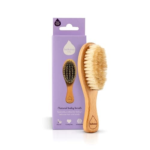 Kokoso Baby - Wooden Brush, Natural Baby Hair Brush - Made with 100% Natural Boar Bristle, for Babies & Toddlers - Gentle on Delicate Hair - Comes with a Jute Bag, Plastic Free - Image 1